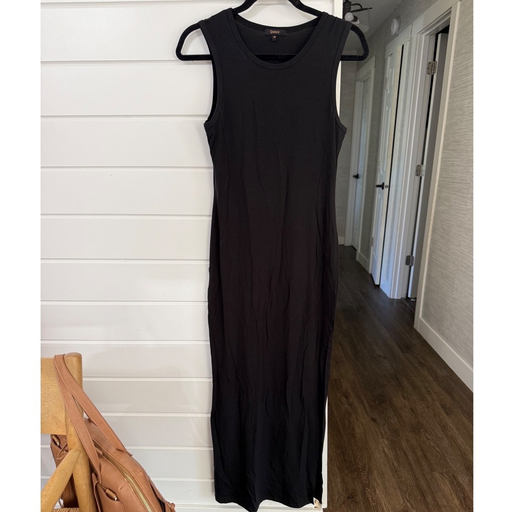 Quince Black Tencel Jersey Tank Maxi Dress Sleeveless Slit LB22051 M